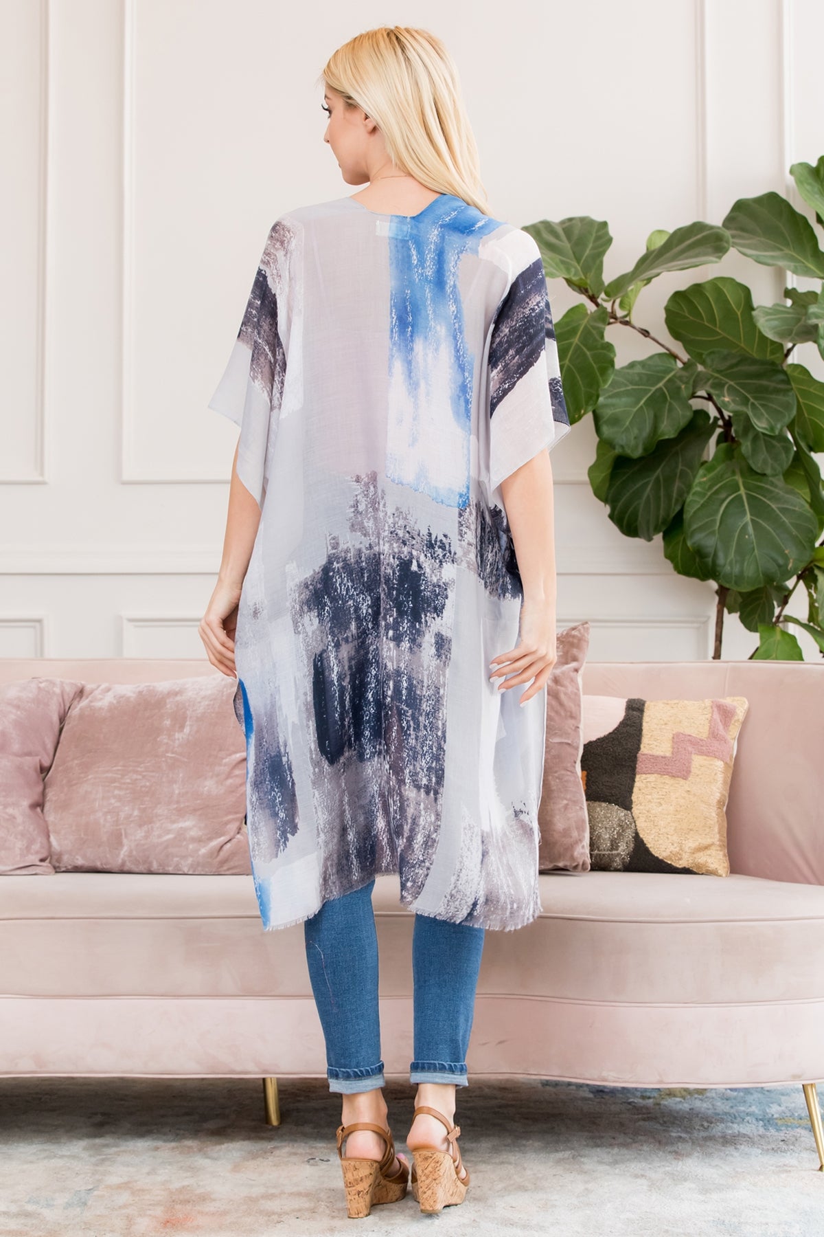 DISTRESSED PAINT OPEN FRONT KIMONO