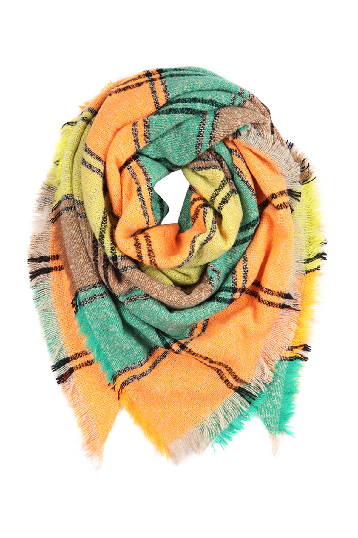 MULTI COLOR BLANKET FRINGED SCARF/6PCS