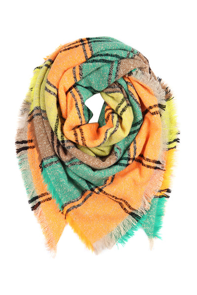 MULTI COLOR BLANKET FRINGED SCARF/6PCS