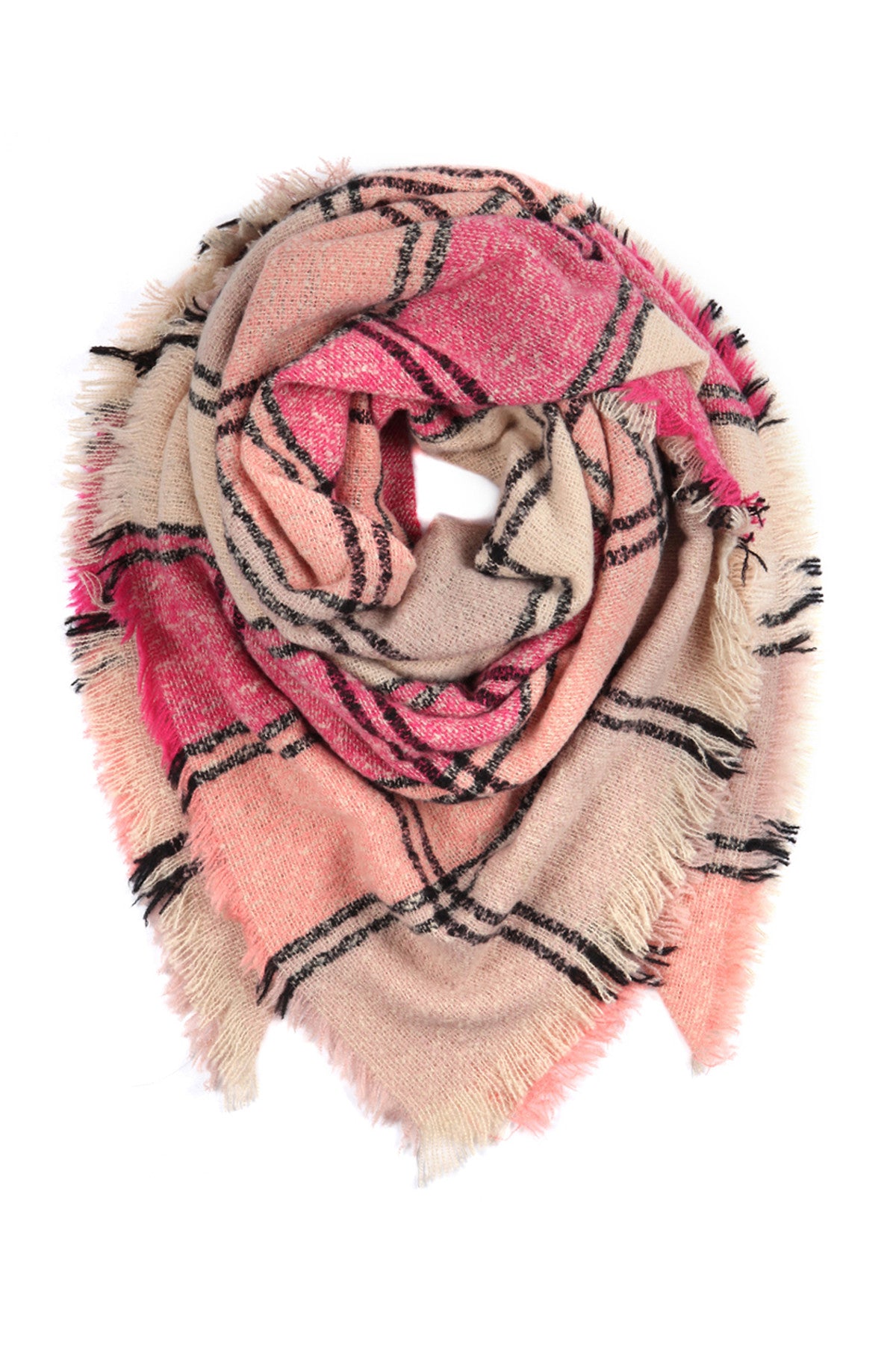 MULTI COLOR BLANKET FRINGED SCARF/6PCS