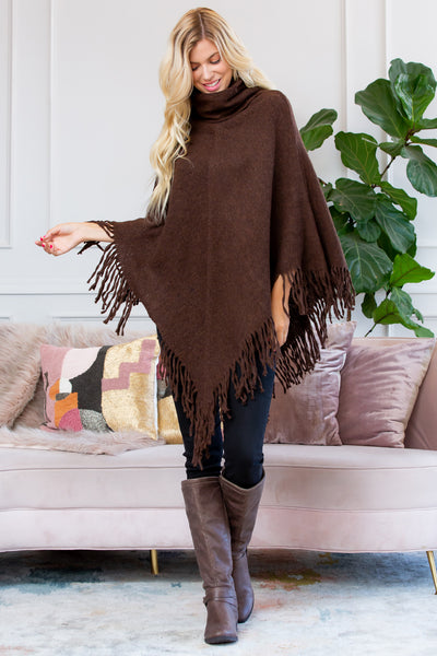 TURTLE NECK FRINGE PONCHO