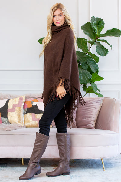 TURTLE NECK FRINGE PONCHO