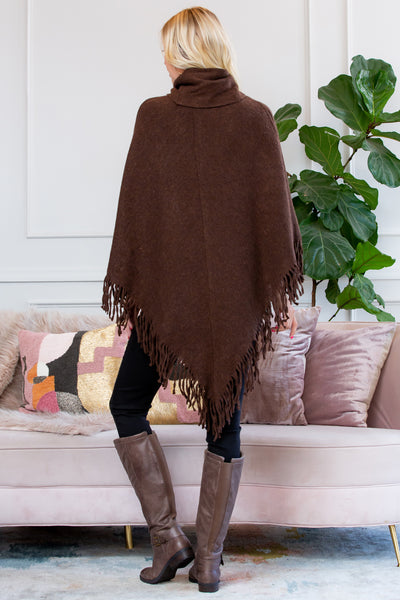 TURTLE NECK FRINGE PONCHO