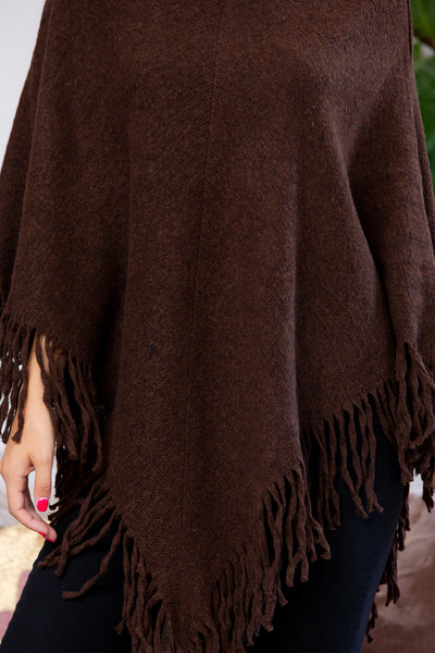 TURTLE NECK FRINGE PONCHO