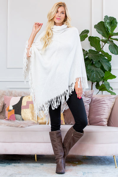 TURTLE NECK FRINGE PONCHO