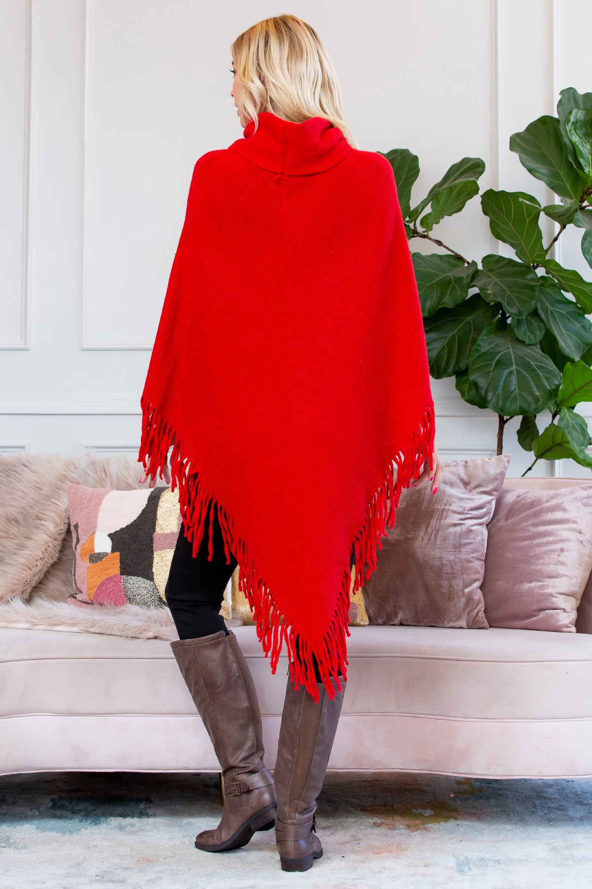 TURTLE NECK FRINGE PONCHO