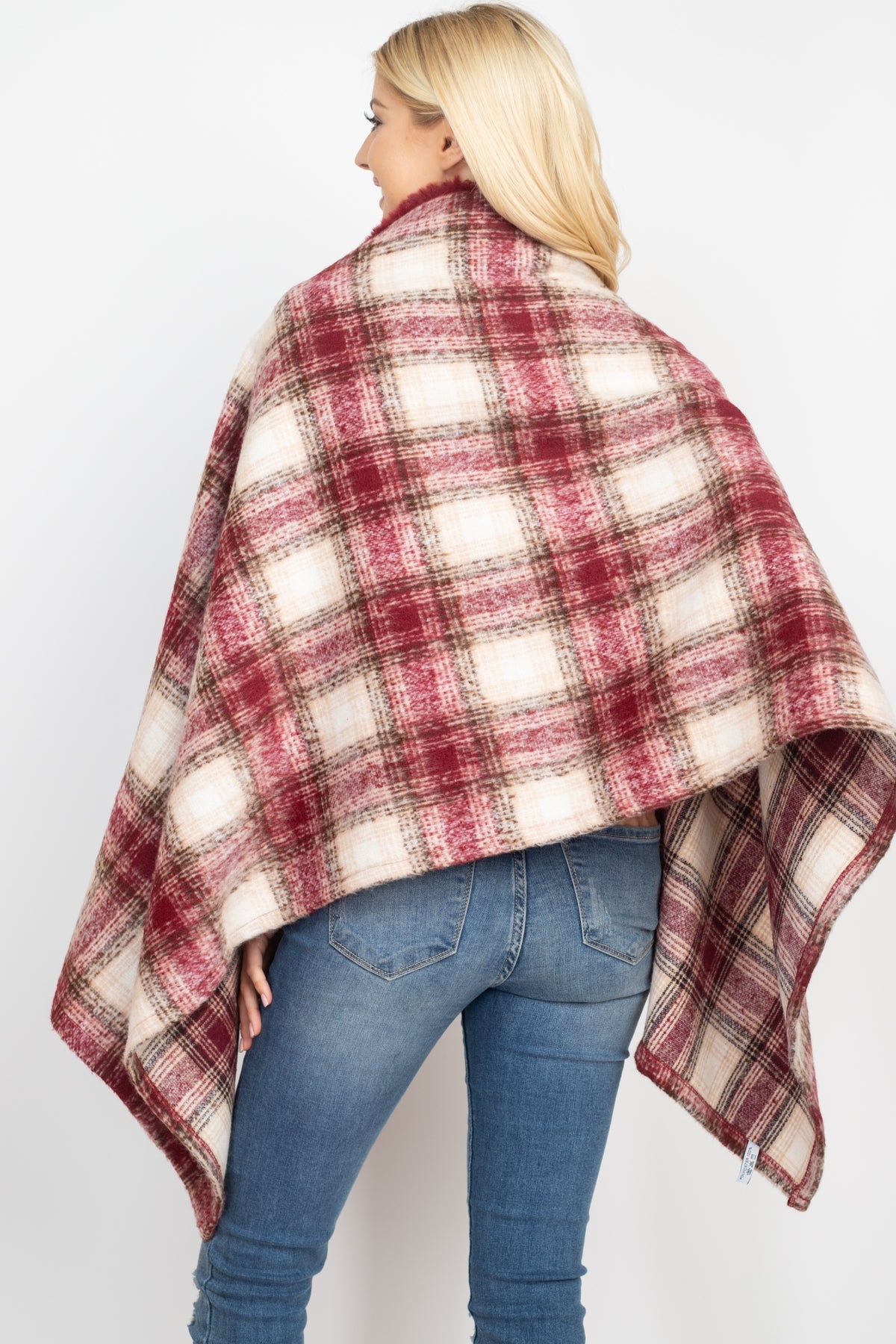 TRIM FUR PLAID RUANA WRAP SCARF