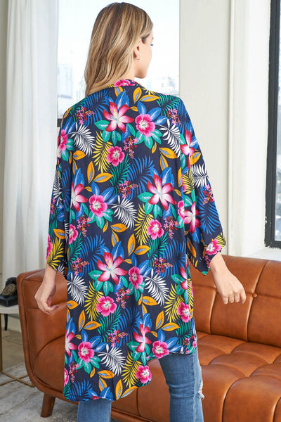 TROPICAL FLORAL PRINT OPEN FRONT BOHEMIAN KIMONO