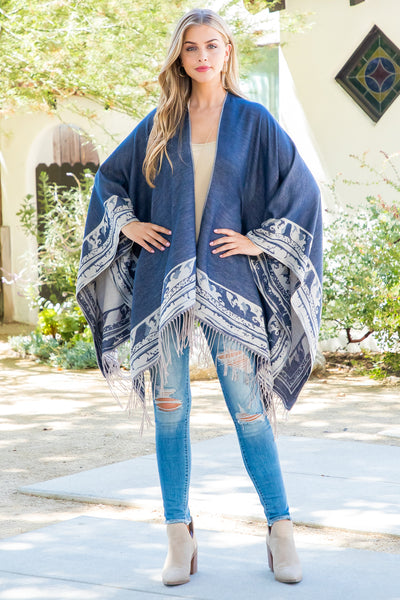 BORDER LINE WARMER KIMONO WRAP