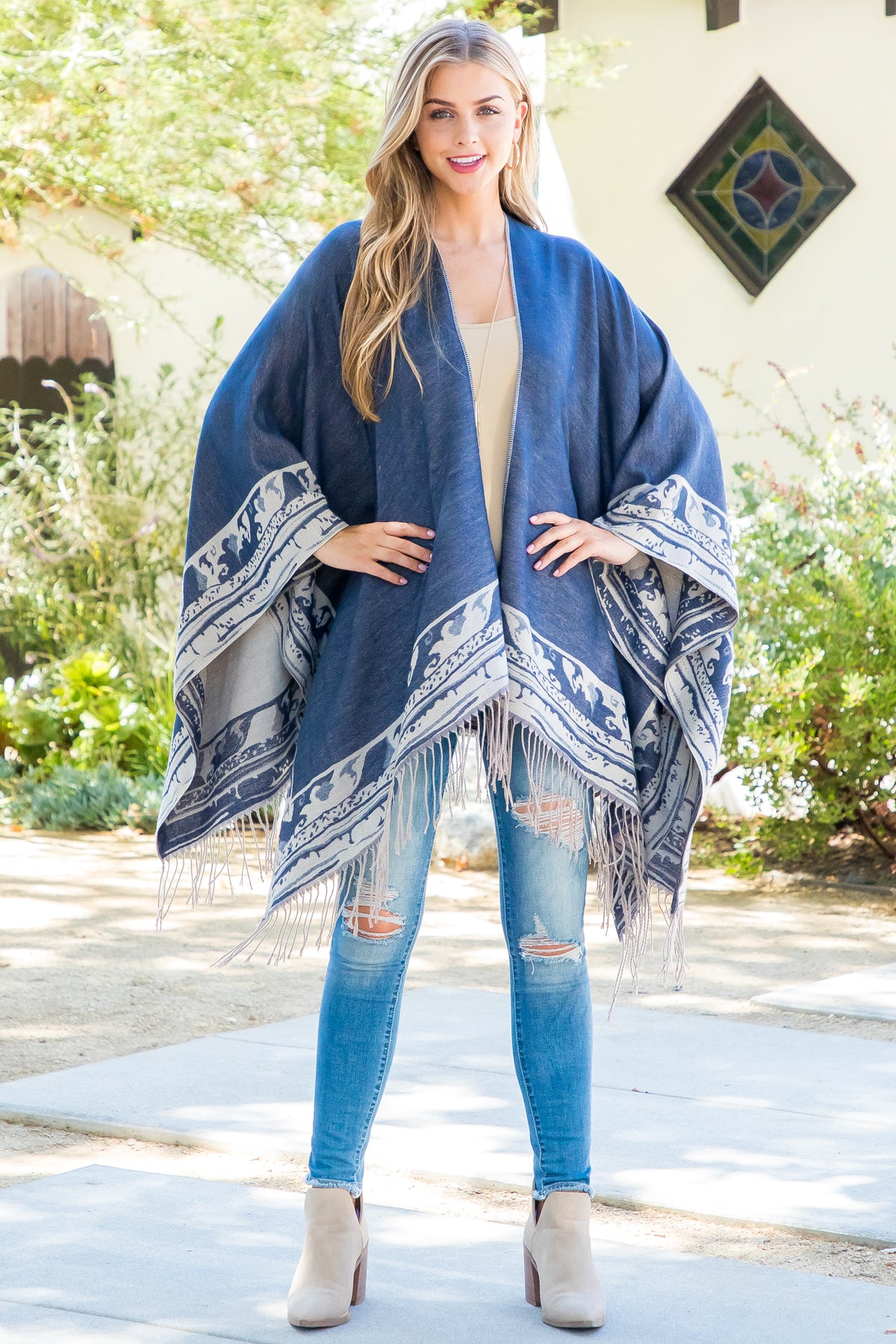 BORDER LINE WARMER KIMONO WRAP