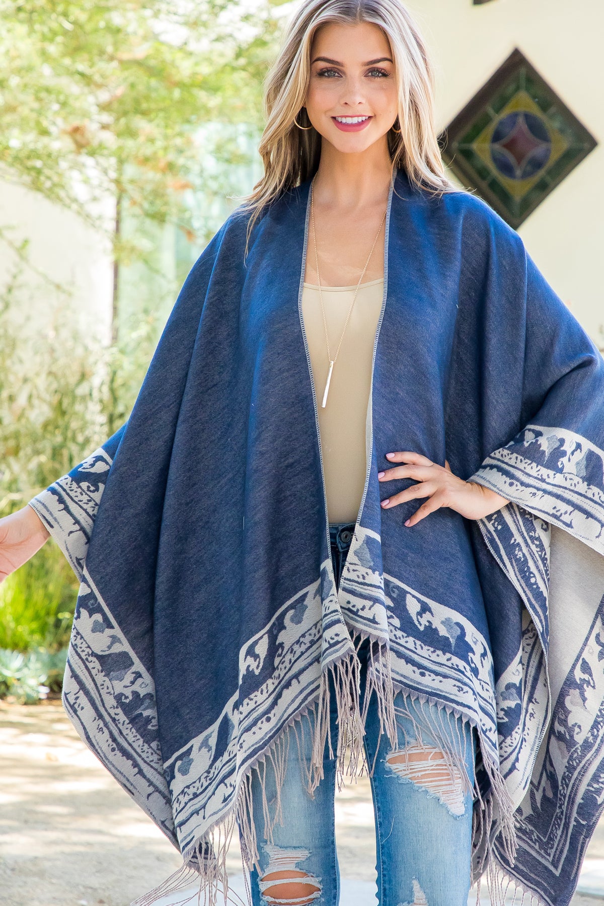 BORDER LINE WARMER KIMONO WRAP