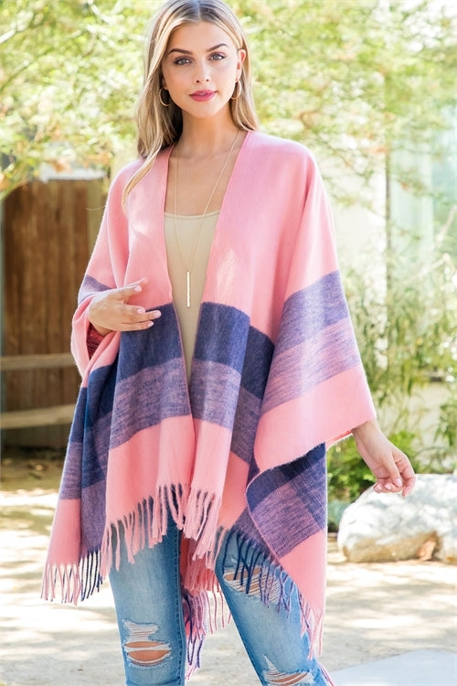 BORDER LINE FRINGE WARMER KIMONO WRAP