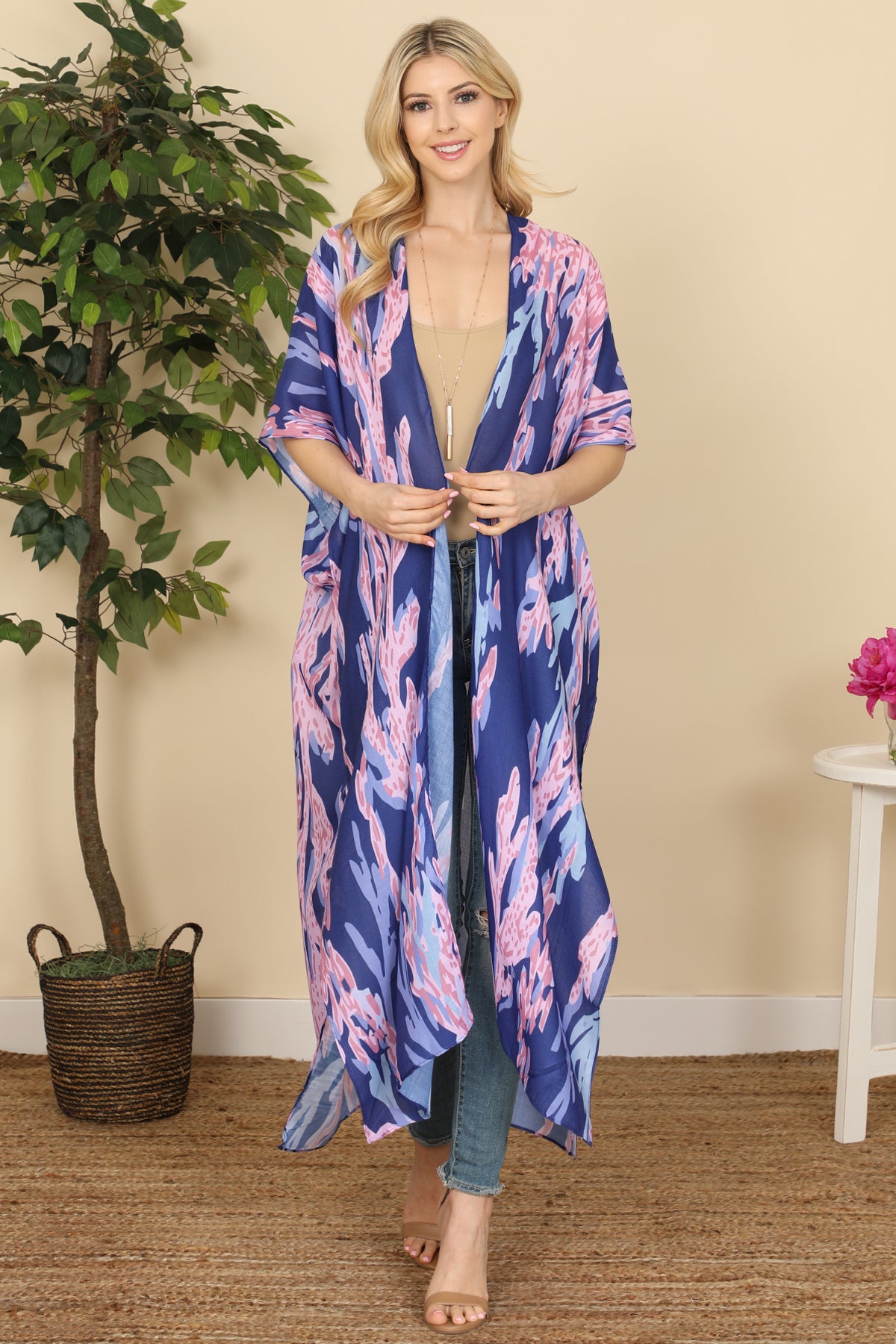 LEAF CRAWLER PRINT SUMMER LONG KIMONO (NOW $5.75 ONLY!)