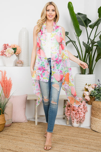 TROPICAL FLOWER PRINT OPEN FRONT KIMONO VEST/1PC (NOW $3.25 ONLY!)