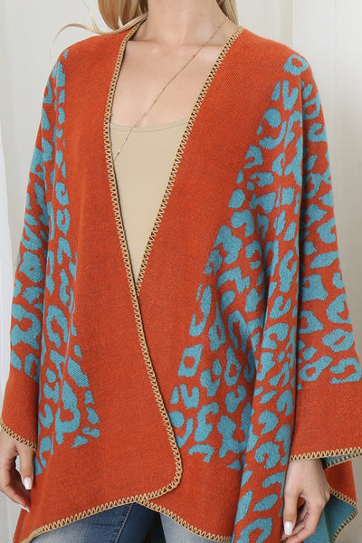 BORDER LINE LEOPARD PRINT WARMER OPEN FRONT KIMONO