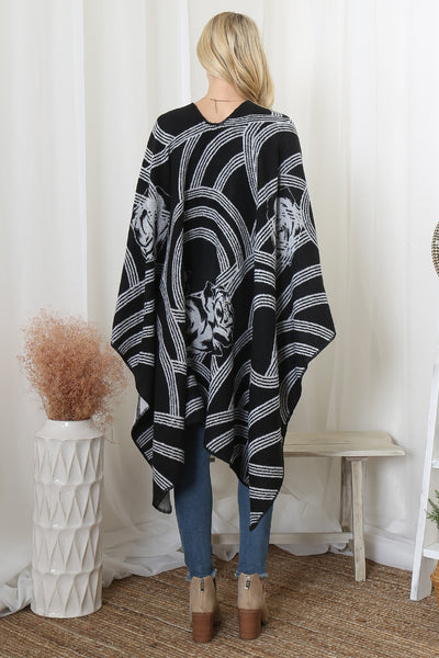 FLOWER GEOMETRIC PRINT OPEN FRONT KIMONO