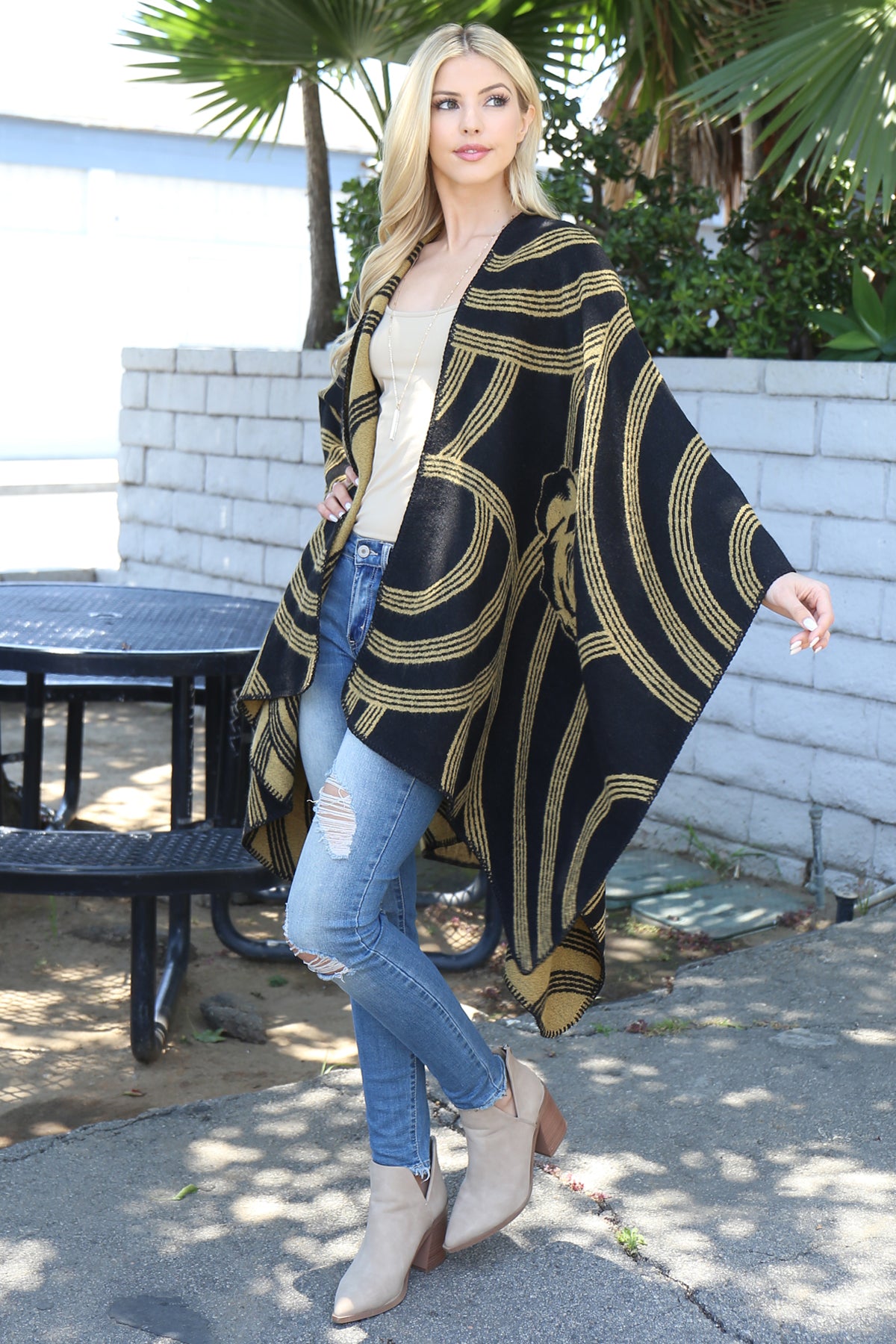 FLOWER GEOMETRIC PRINT OPEN FRONT KIMONO