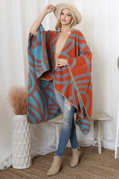 FLOWER GEOMETRIC PRINT OPEN FRONT KIMONO