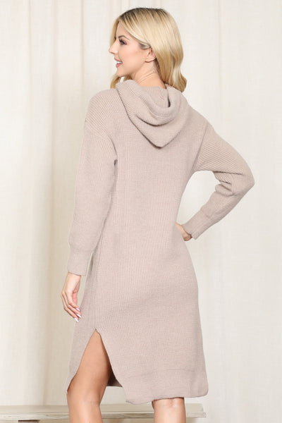 HOODED LONG SLEEVE TUNIC DRESS WITH SLIT