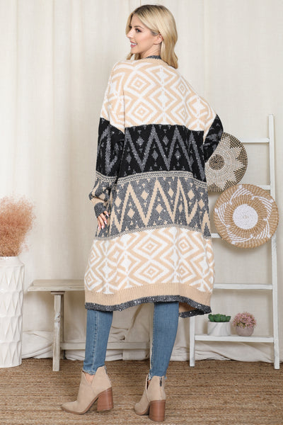 AZTEC PATTERN KNITTED TERRY CARDIGAN 3-3