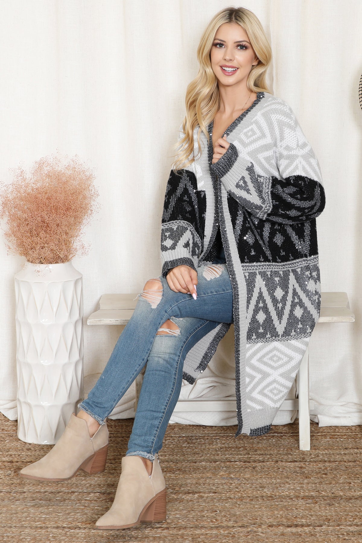 AZTEC PATTERN KNITTED TERRY CARDIGAN 3-3