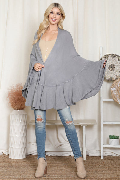 KNIT RUFFLED SOLID COLOR KIMONO (NOW $11.75 ONLY!)