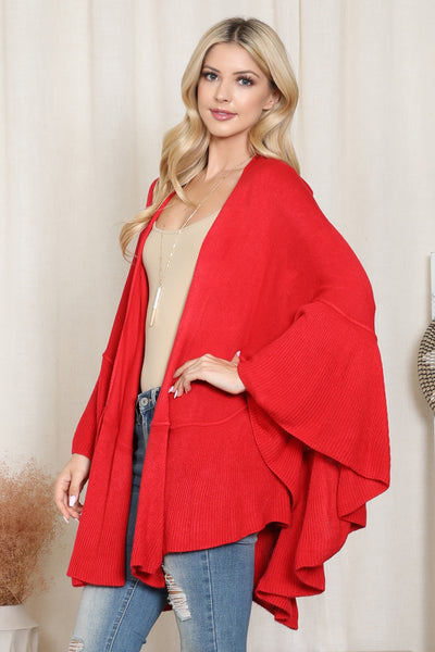 KNIT RUFFLED SOLID COLOR KIMONO (NOW $11.75 ONLY!)