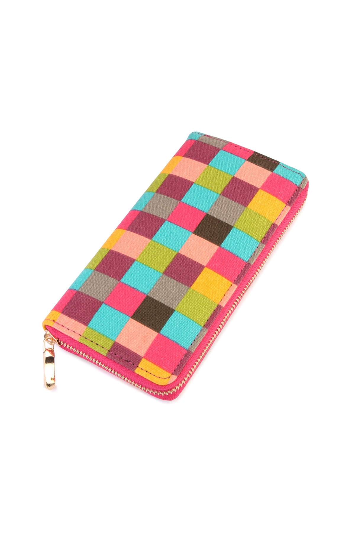 FUCHSIA MULTI CHECKERED ZIPPER WALLET