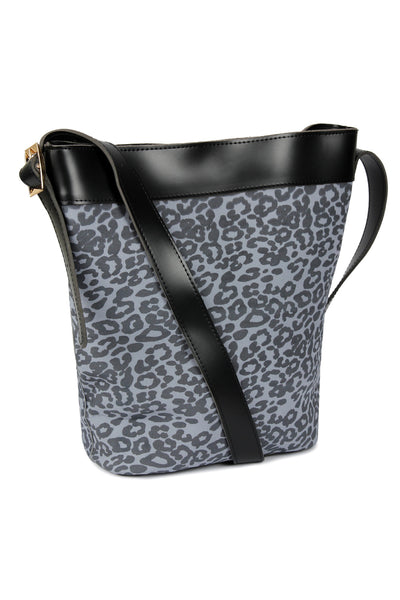 BLACK LEOPARD LEATHER BAG WITH POUCH