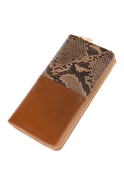 HALF PRINTED SNAKE SKIN SINGLE ZIPPER LEATHER WALLET