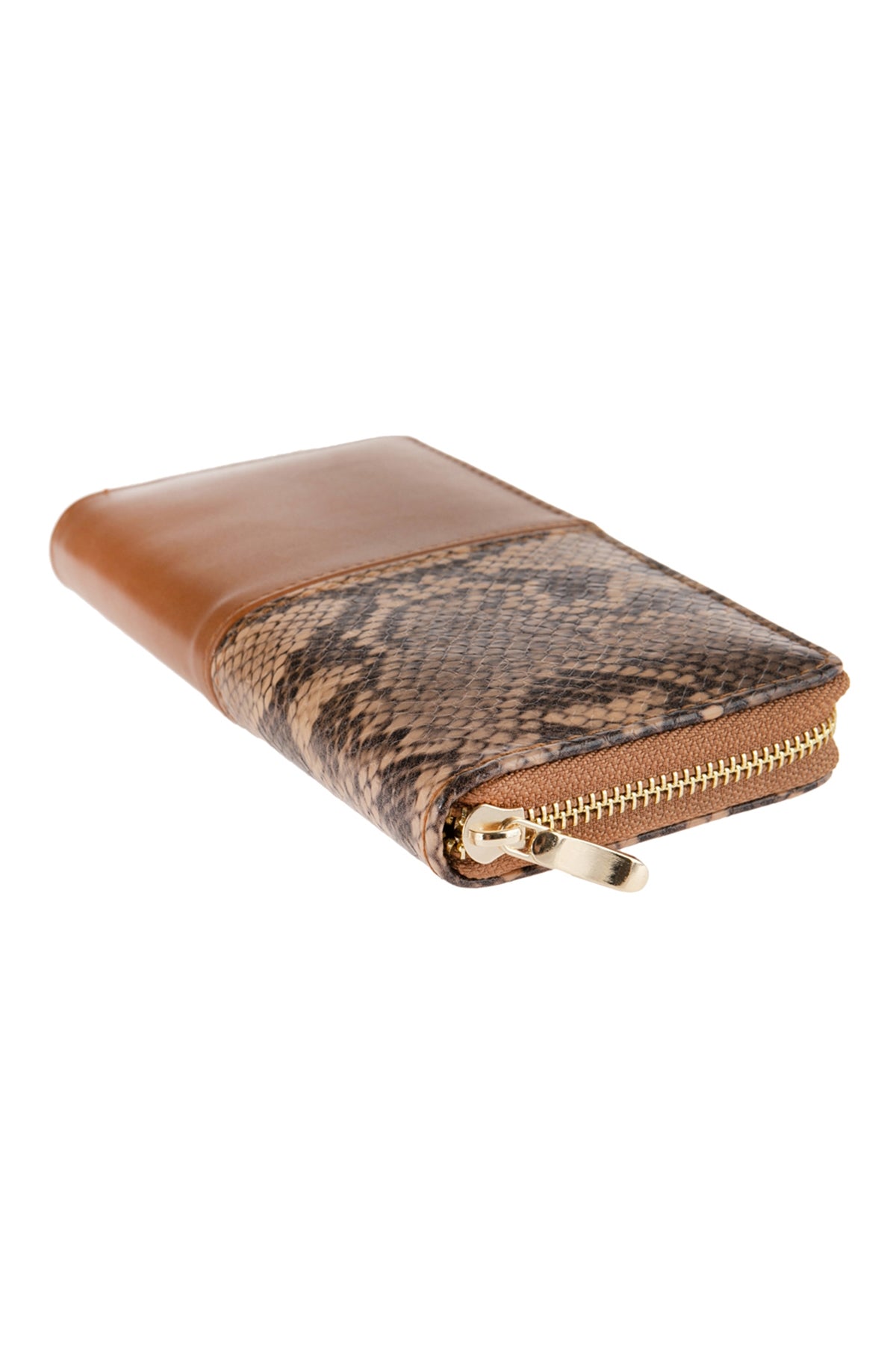 HALF PRINTED SNAKE SKIN SINGLE ZIPPER LEATHER WALLET