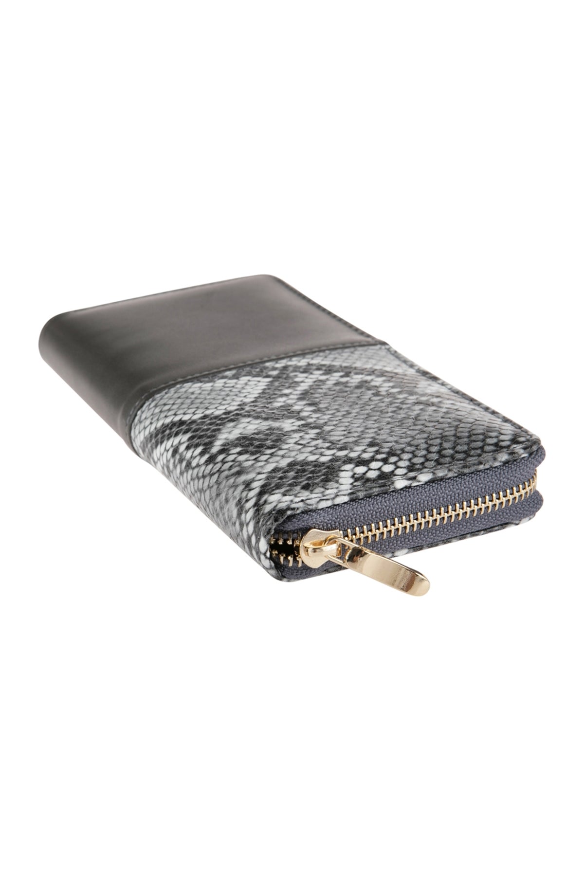 HALF PRINTED SNAKE SKIN SINGLE ZIPPER LEATHER WALLET