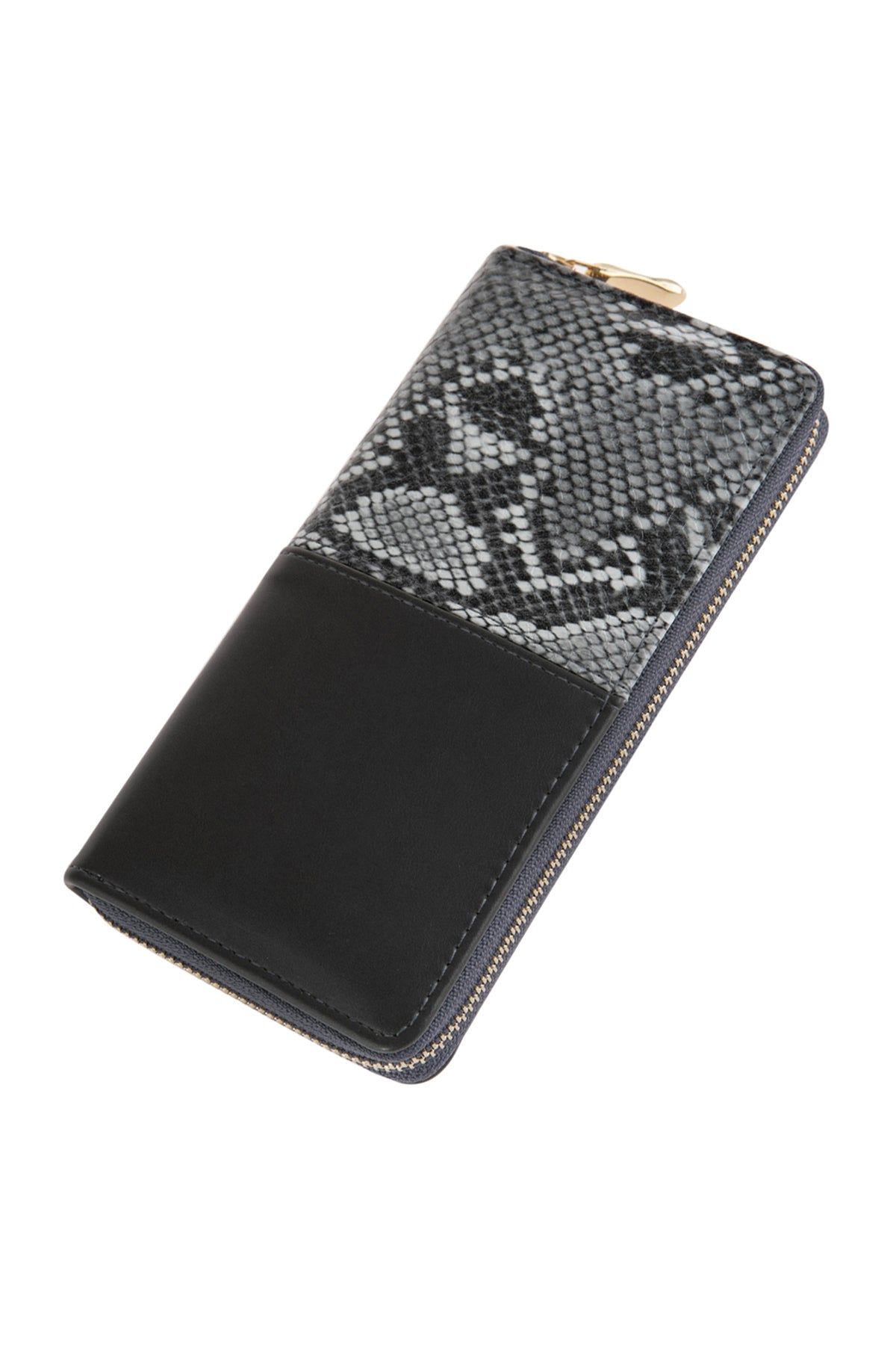 HALF PRINTED SNAKE SKIN SINGLE ZIPPER LEATHER WALLET