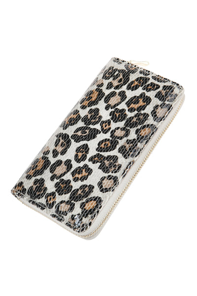 LEOPARD PRINTED LEATHER SINGLE ZIPPER WALLET
