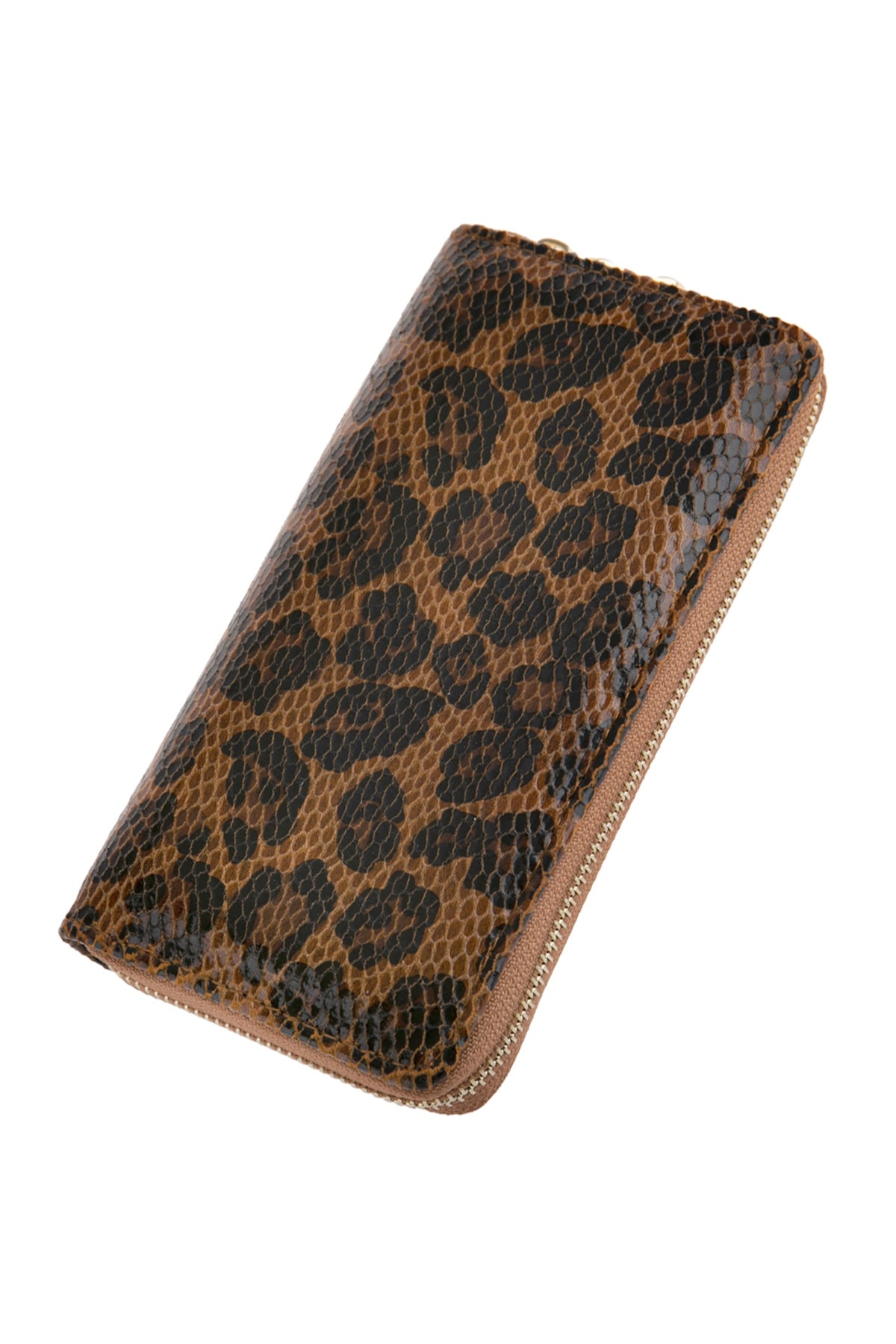 LEOPARD PRINTED LEATHER SINGLE ZIPPER WALLET