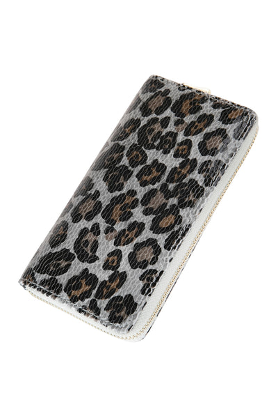 LEOPARD PRINTED LEATHER SINGLE ZIPPER WALLET