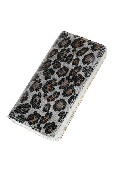 LEOPARD PRINTED LEATHER SINGLE ZIPPER WALLET