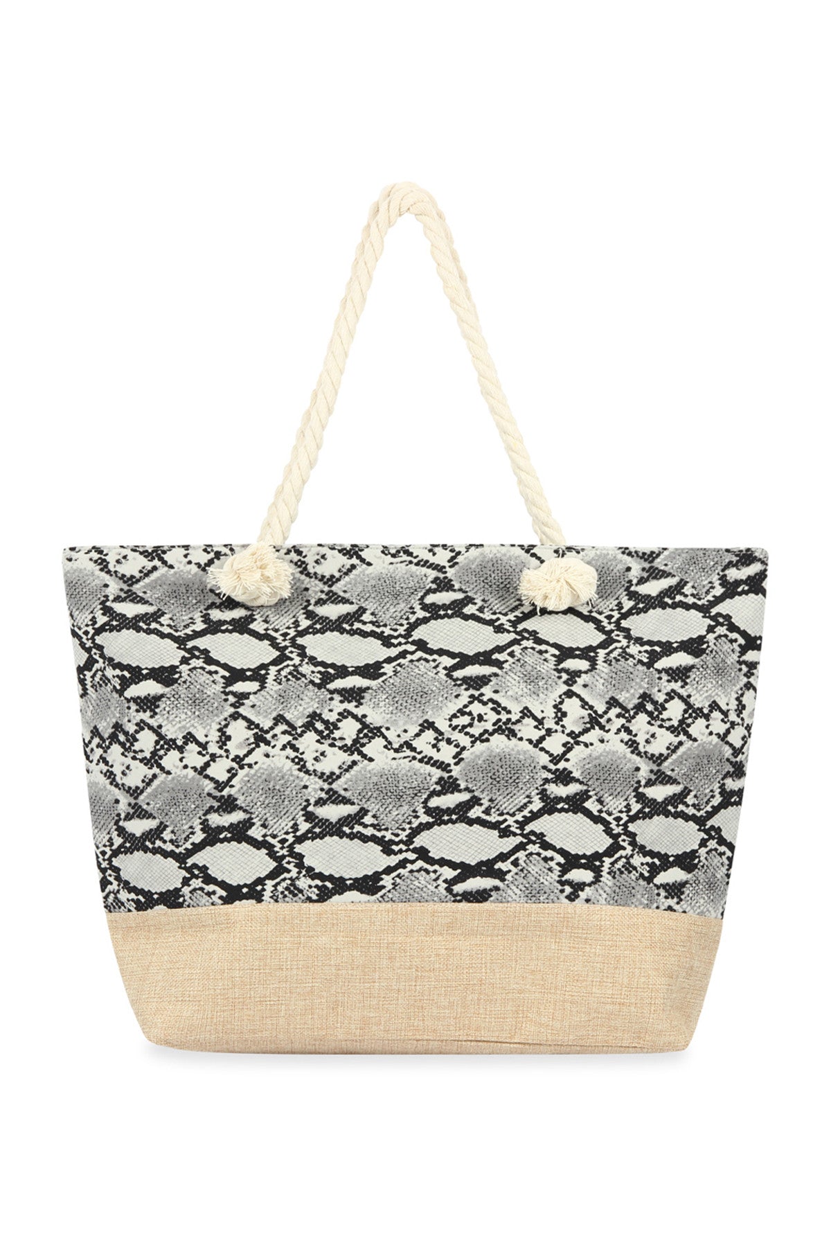 WHITE SNAKE SKIN PRINTED TOTE BAG