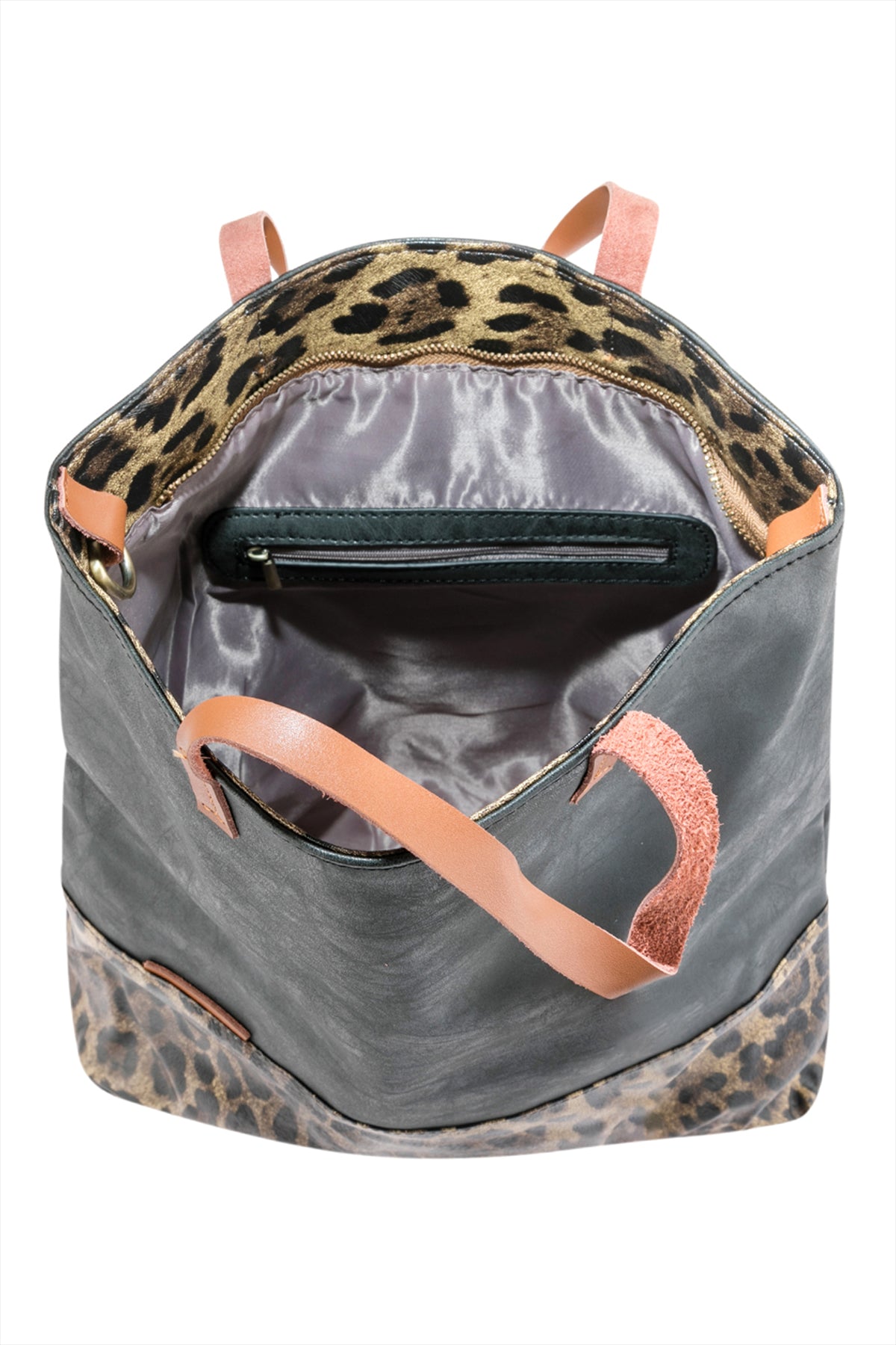 LEATHER WITH LEOPARD PRINT TOTE BAG/6PCS