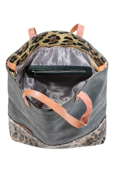 LEATHER WITH LEOPARD PRINT TOTE BAG/6PCS