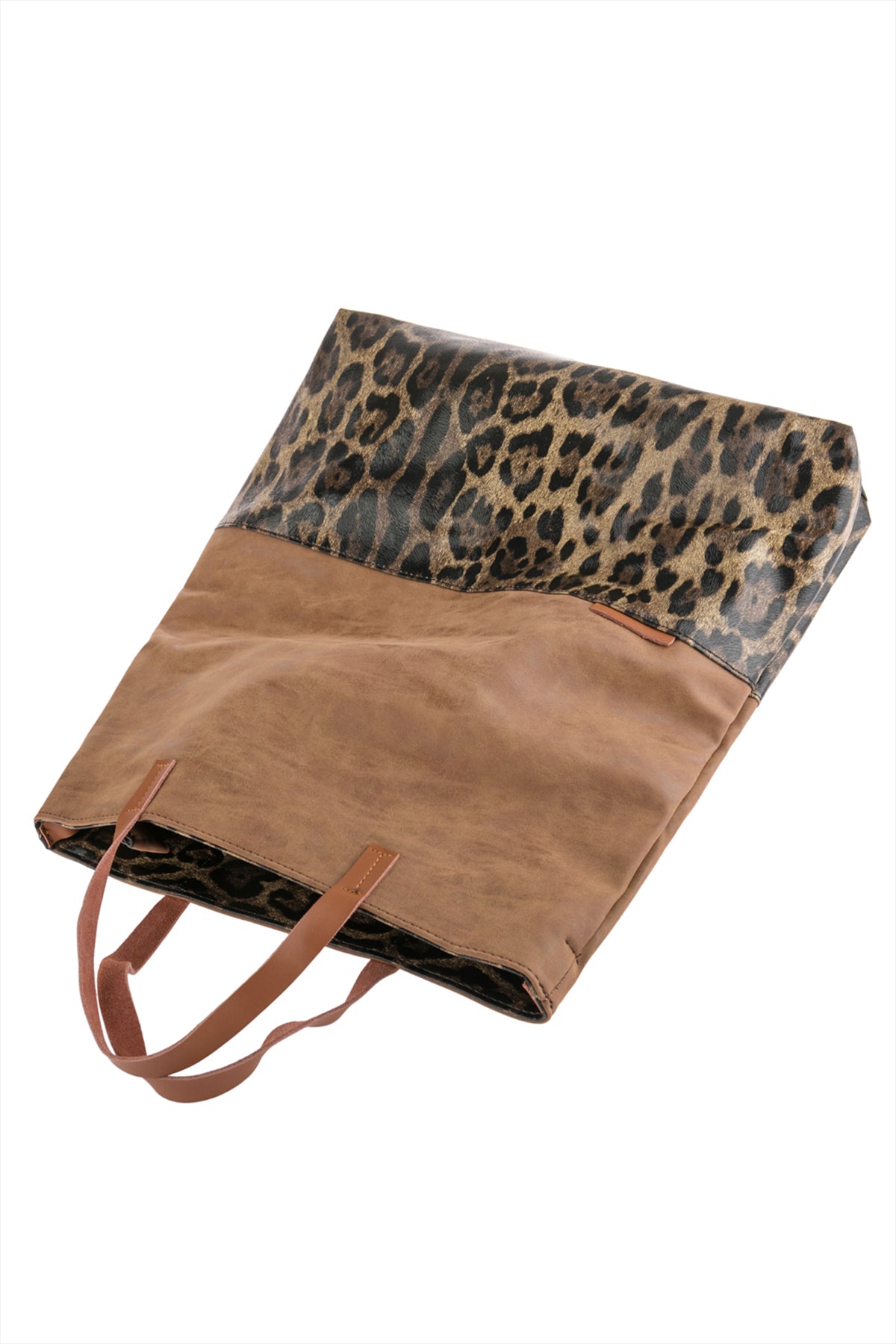 LEATHER WITH LEOPARD PRINT TOTE BAG/6PCS