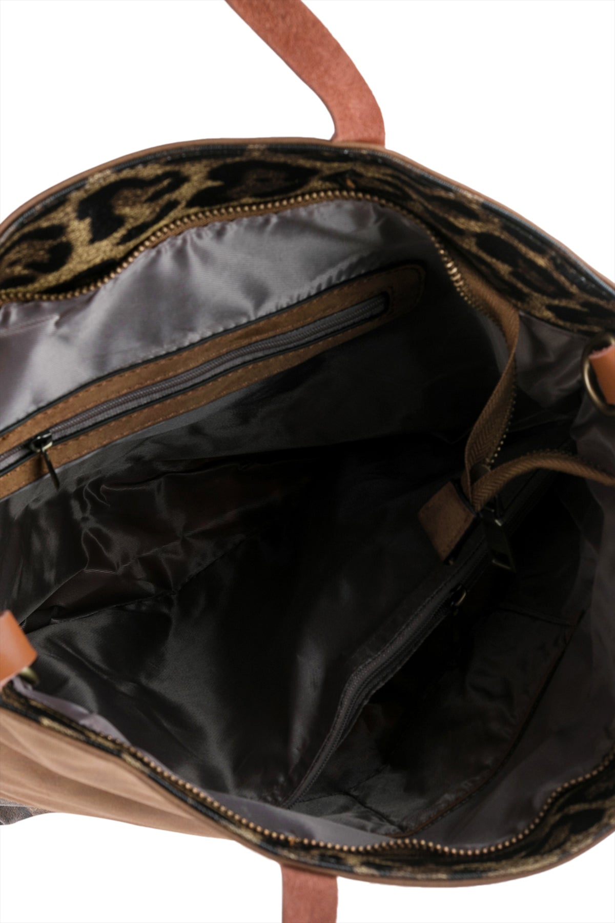LEATHER WITH LEOPARD PRINT TOTE BAG/6PCS