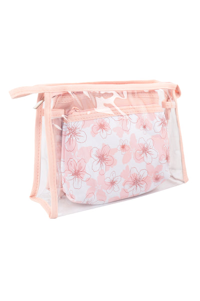 3 SET CLEAR, SOLID COLOR, FLORAL PRINT POUCH COSMETIC BAG