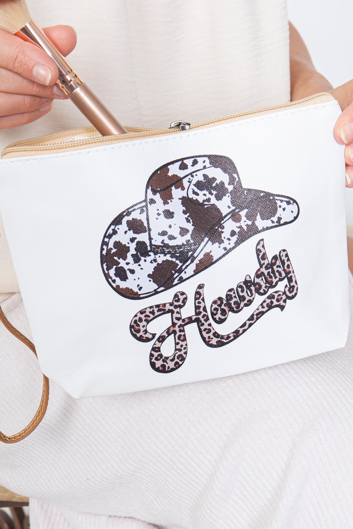 HOWDY PRINT COSMETIC POUCH BAG W/ WRISTLET/6PCS