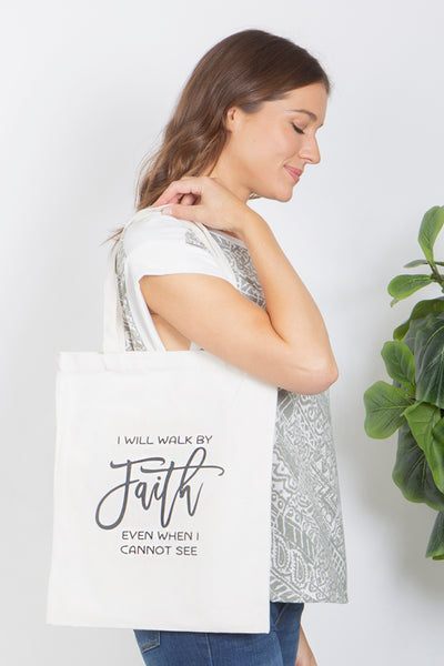 I WILL WALK BY FAITH PRINT TOTE BAG/6PCS