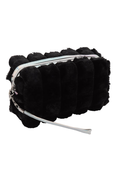 FAUX FUR QUILTED POUCH