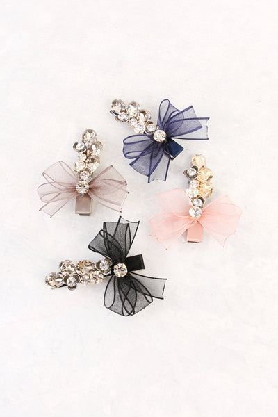 BOW AND FLOWER HAIR CLIP