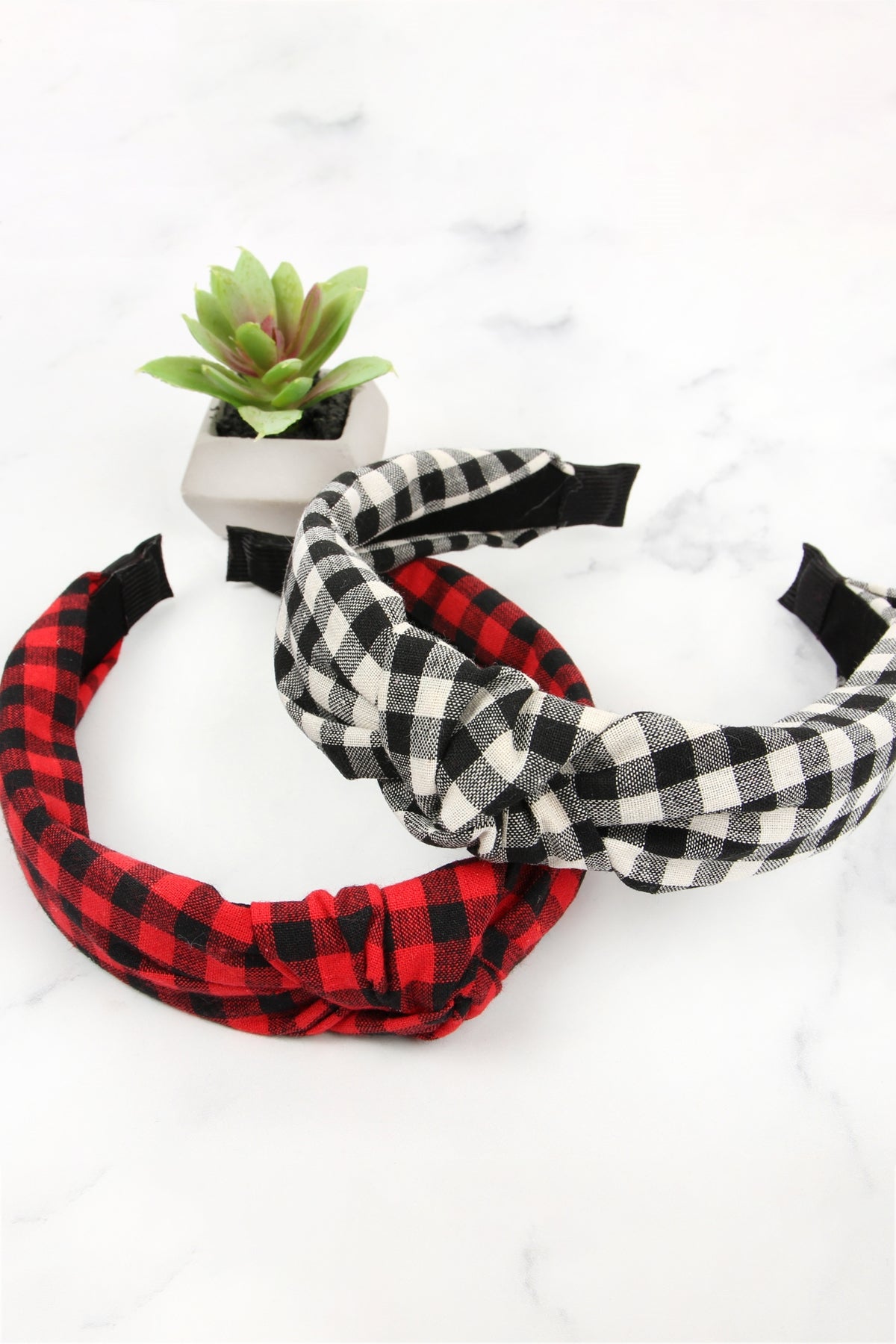 PLAID KNOTTED FABRIC COATED HAIR BAND/6PCS