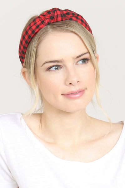 PLAID KNOTTED FABRIC COATED HAIR BAND/6PCS