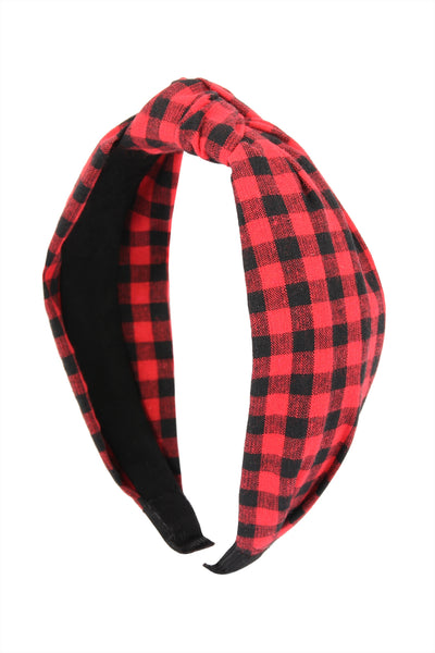 PLAID KNOTTED FABRIC COATED HAIR BAND/6PCS